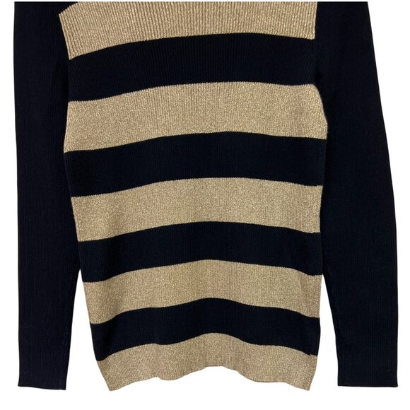 Ralph Lauren Women's Sweater Turtle Neck Black Metallic Gold Stripe Long Sleeve - Picture 6 of 10